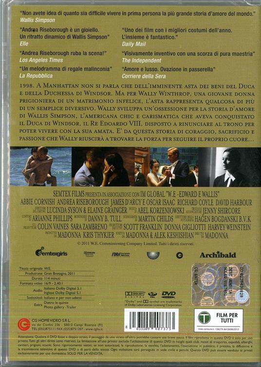 W.E. Edward e Wallis di Madonna - DVD - 2