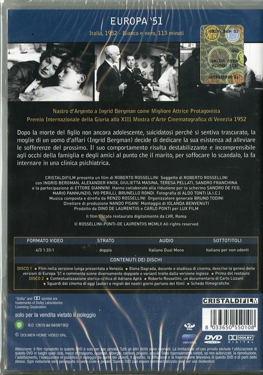Europa '51 (2 DVD)<span>.</span> Collector's Edition di Roberto Rossellini - DVD - 2