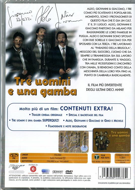 Tre uomini e una gamba di Aldo Baglio,Giovanni Storti,Giacomo Poretti,Massimo Venier - DVD - 2