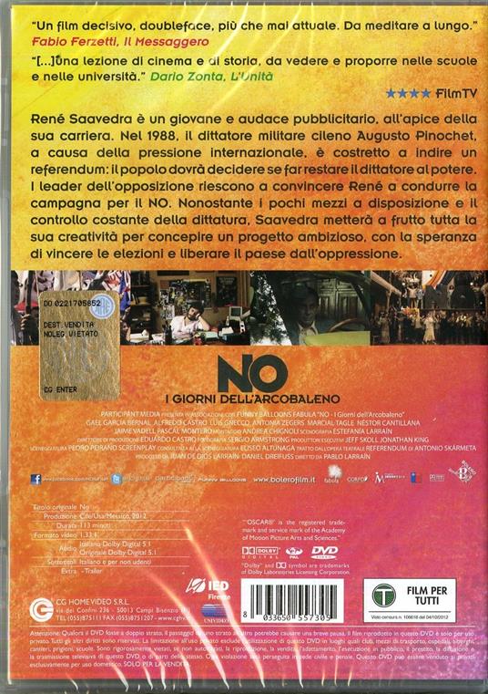 NO. I giorni dell'arcobaleno di Pablo Larraín - DVD - 2