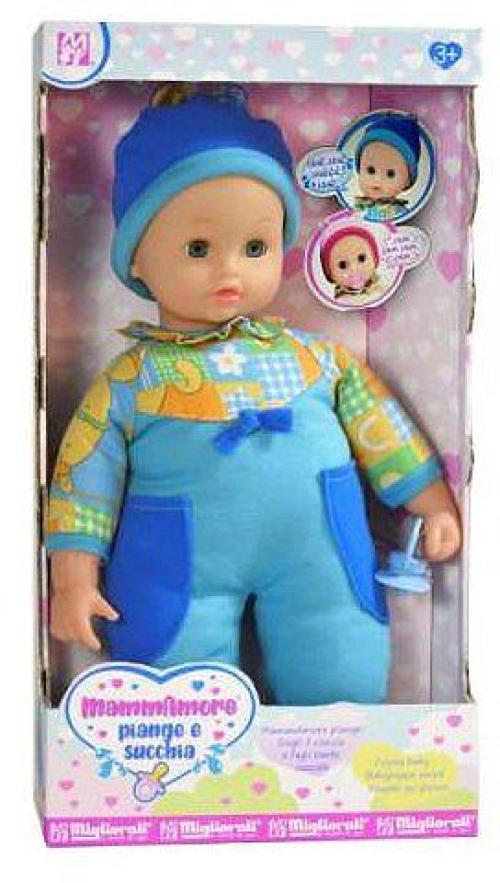 Bambola-MammAmore,Piange e succhia,piange daglii il ciuccio e smette, Blu o Rosso-Colore casuale-Migliorati-Eta 3+