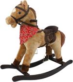 Cavallo a Dondolo Marrone Chiaro, Peluche Cavalcabile, Nitrisce e Muove la Bocca