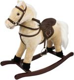 Cavallo a Dondolo Beige, Peluche Cavalcabile, Nitrisce e Muove la Bocca