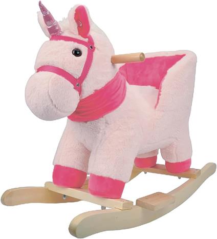 Unicorno a Dondolo Rosa, Morbido Peluche Cavalcabile per i Bambini Più Piccoli