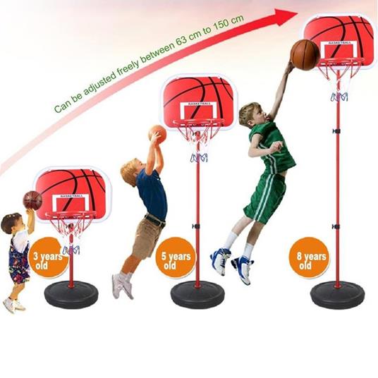 Basket Canestro Piantana Per Bambini Altezza Regolabile Fino 150 Cm Con Pallone - 3