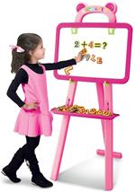 BAKAJI Lavagna Magnetica per Bambini 2in1 Doppia Area di Disegno con Treppiedi Gessetti Cassino E Pennarelli Magici 2 Altezze Regolabili Dimensioni 44,5 x 38 x 94,5 cm Colore Rosa