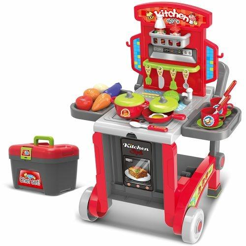 Cucina Giocattolo Bambini 3In1 Richiudibile In Trolley E Carrello 29  Accessori - ND - Cucina - Giocattoli