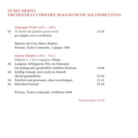 Sinfonia n.1 / Te Deum - CD Audio di Gustav Mahler,Giuseppe Verdi,Zubin Mehta,Orchestra del Maggio Musicale Fiorentino - 2