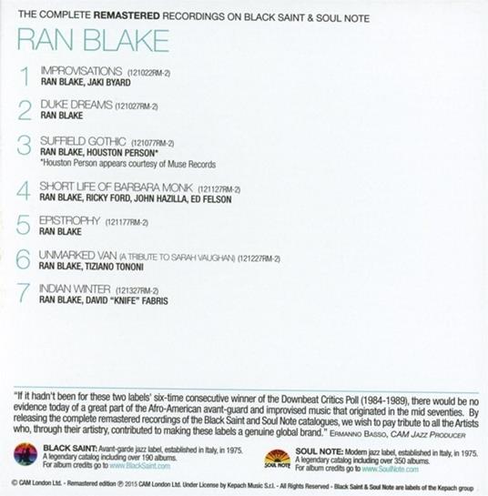 The Complete Remastered - CD Audio di Ran Blake - 2