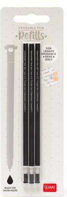 Legami - Refill per Penna Gel Cancellabile, Set 3 Pezzi, Altezza 13 cm, Inchiostro Termosensibile Nero, Punta 0,7 mm