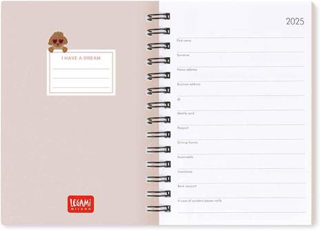 Agenda settimanale spiralata Legami 12 Mesi - 2025  - Small Weekly Spiral Bound Diary - Sky Blue Dogs - 3