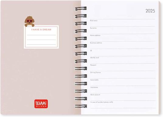 Agenda settimanale spiralata Legami 12 Mesi - 2025  - Small Weekly Spiral Bound Diary - Sky Blue Dogs - 3