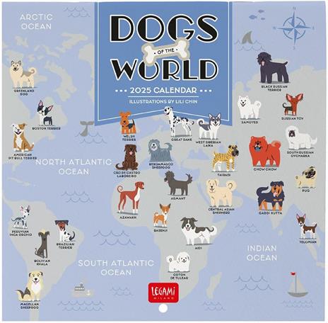 Calendario da Muro 2025 Legami - Dogs Of The World - 18 x 18