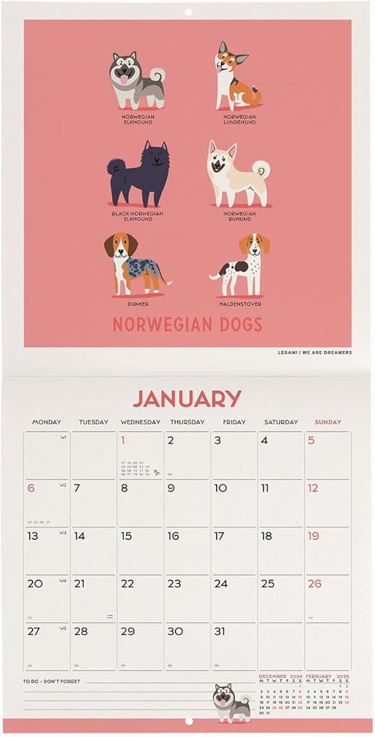 Calendario da Muro 2025 Legami - Dogs Of The World - 18 x 18 - 2