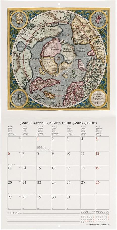 Calendario da Muro 2025 Legami - Vintage Maps - 18 x 18 - 2