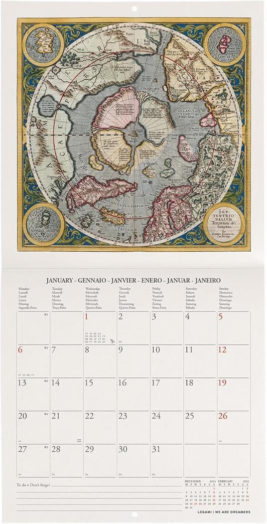 Calendario da Muro 2025 Legami - Vintage Maps - 18 x 18 - 2