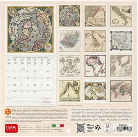 Calendario da Muro 2025 Legami - Vintage Maps - 18 x 18 - 3
