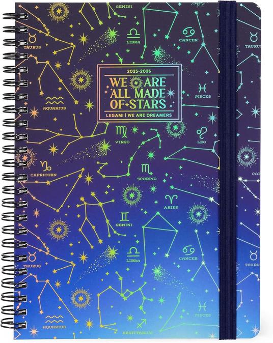 Legami - Agenda Settimanale Spiralata 2025-2026, Stars, 16 Mesi Large, Diario da Settembre 2025 a Dicembre 2026, 15 x 21 cm
