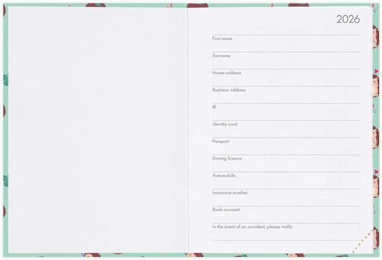 Agenda Legami 12 mesi, 2026, settimanale, Mini Photo Weekly Diary - Hedgehog - 2