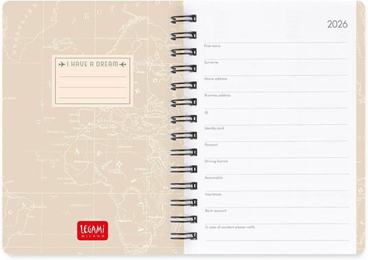 Agenda Legami 12 mesi, 2026, settimanale, Small Weekly Spiral Bound - Travel - 3