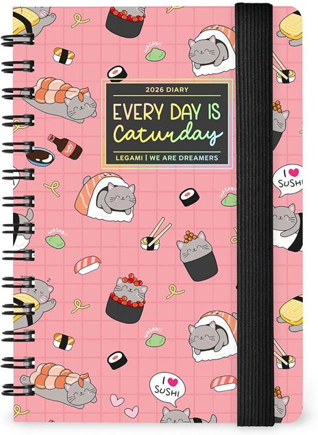 Agenda Legami 12 mesi, 2026, settimanale, Small Weekly Spiral Bound - Sushi Cat