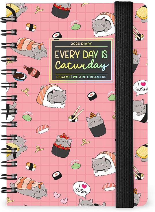 Agenda Legami 12 mesi, 2026, settimanale, Small Weekly Spiral Bound - Sushi Cat
