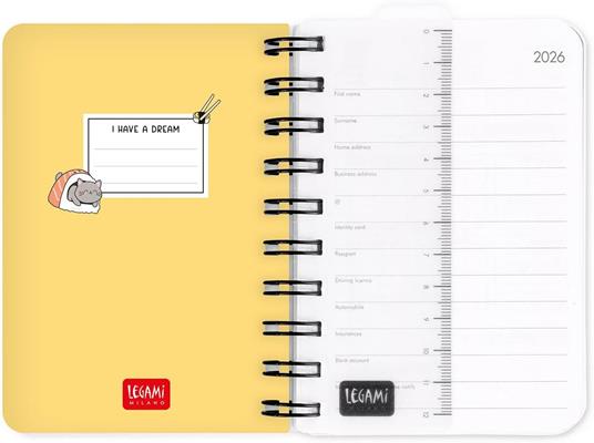 Agenda Legami 12 mesi, 2026, giornaliera, Small Daily Spiral Bound - Sushi Cat - 3