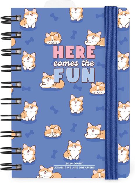 Agenda Legami 12 mesi, 2026, giornaliera, Small Daily Spiral Bound - Blue Corgi