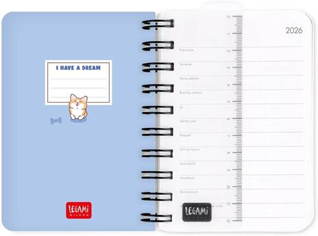 Agenda Legami 12 mesi, 2026, giornaliera, Small Daily Spiral Bound - Blue Corgi - 3