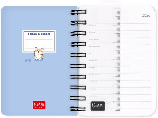 Agenda Legami 12 mesi, 2026, giornaliera, Small Daily Spiral Bound - Blue Corgi - 3