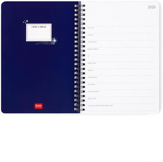 Agenda Legami 12 mesi, 2026, settimanale, Large Weekly Spiral Bound - Stars - 2