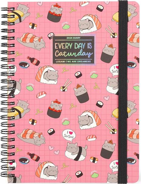 Agenda Legami 12 mesi, 2026, settimanale, Large Weekly Spiral Bound - Sushi Cat