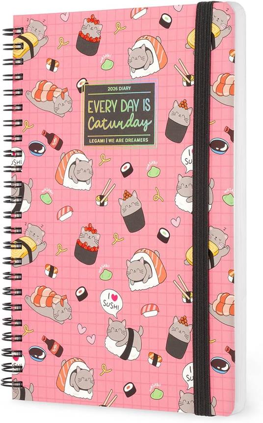 Agenda Legami 12 mesi, 2026, settimanale, Large Weekly Spiral Bound - Sushi Cat - 4