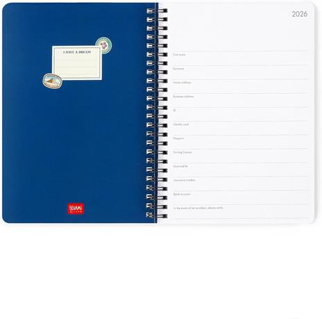 Agenda Legami 12 mesi, 2026, settimanale, Large Weekly Spiral Bound - Travel Stickers - 2