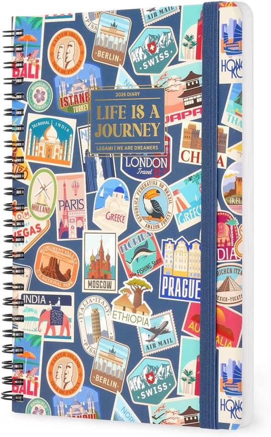 Agenda Legami 12 mesi, 2026, settimanale, Large Weekly Spiral Bound - Travel Stickers - 4