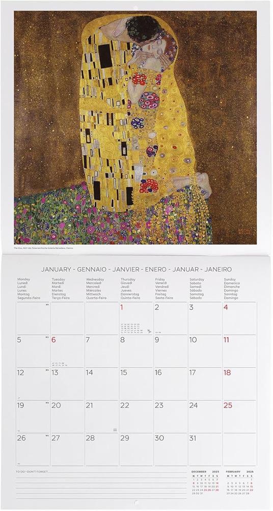 Calendario 2026 da Parete  - Gustav Klimt - 30 x 29 cm - 2
