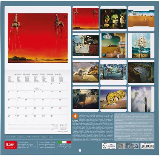 Calendario 2026 da Parete  - Salvador Dali' - 30 x 29 cm - 3
