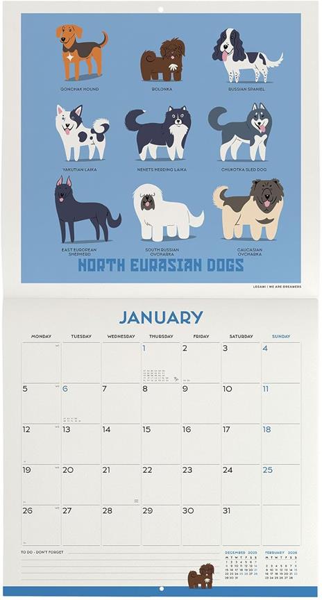 Calendario 2026 da Parete  - Dogs Of The World - 30 x 29 cm - 2
