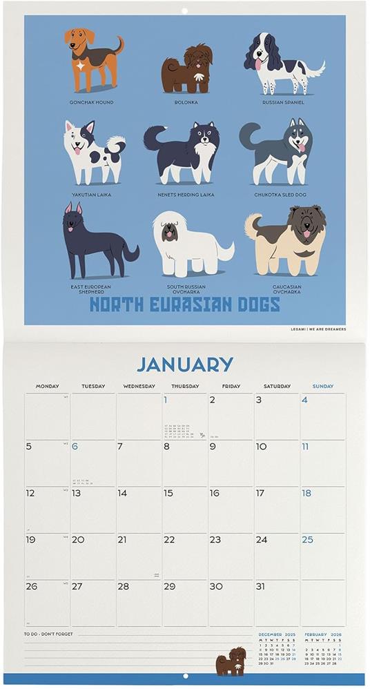 Calendario 2026 da Parete  - Dogs Of The World - 30 x 29 cm - 2