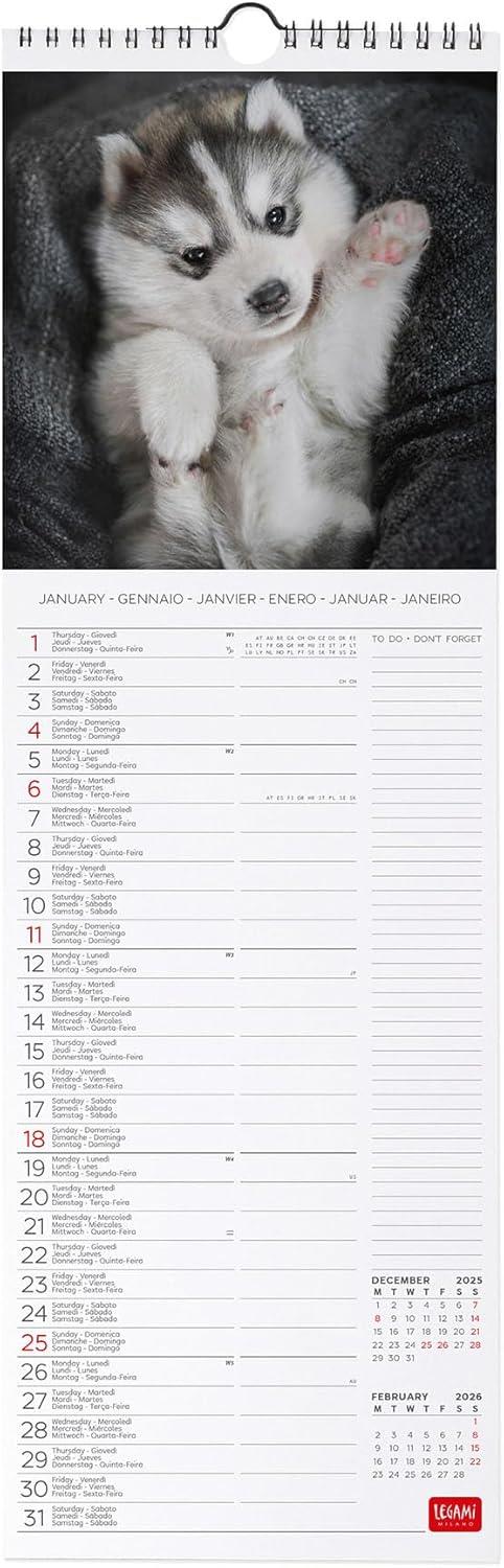 Calendario 2026 da Parete  - Puppies - 16 x 49 cm - 2