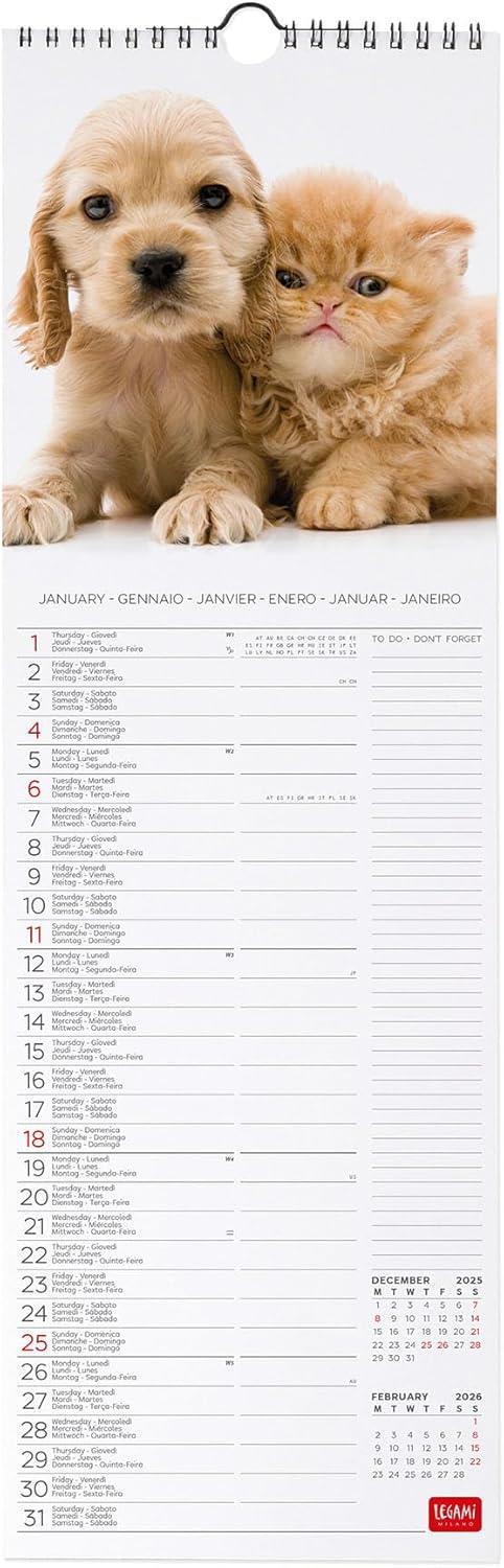 Calendario 2026 da Parete  - Best Friends - 16 x 49 cm - 2