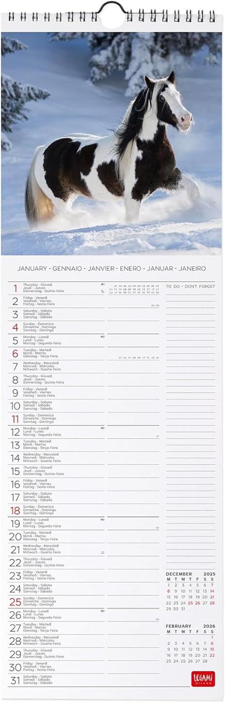 Calendario 2026 da Parete  - Wild Horses - 16 x 49 cm - 2