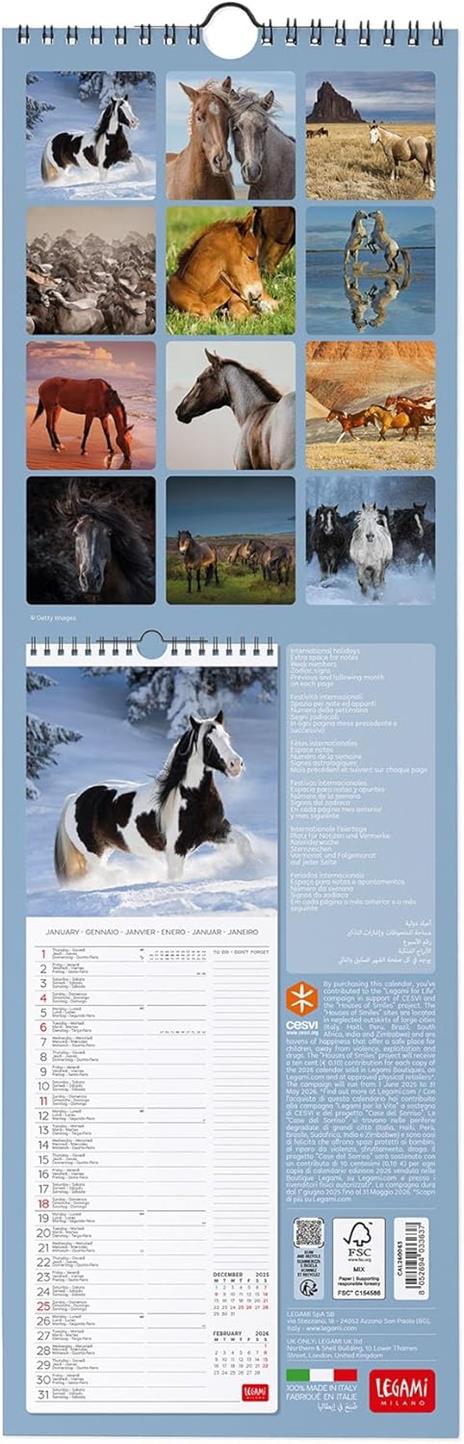 Calendario 2026 da Parete  - Wild Horses - 16 x 49 cm - 3