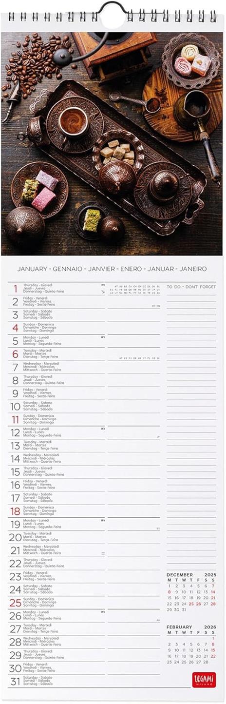 Calendario 2026 da Parete  - Coffee &Chocolate - 16 x 49 cm - 2