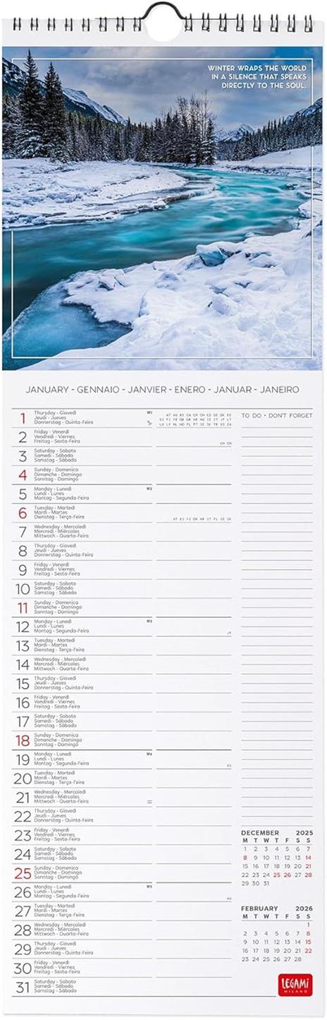 Calendario 2026 da Parete  - 4 Seasons - 16 x 49 cm - 2