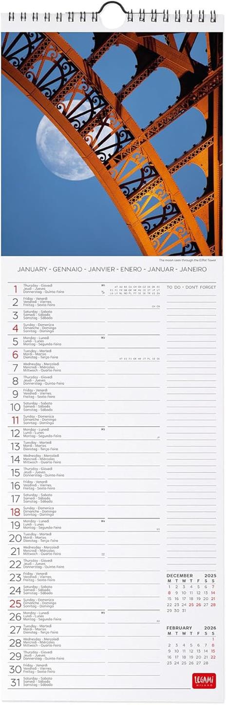 Calendario 2026 da Parete  - Paris - 16 x 49 cm - 2