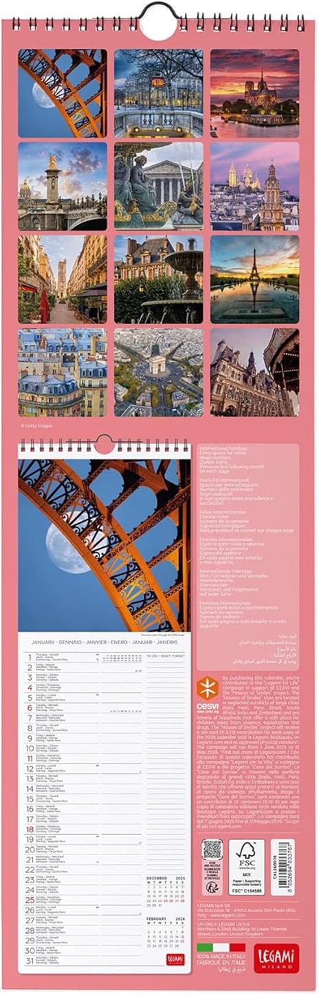 Calendario 2026 da Parete  - Paris - 16 x 49 cm - 3