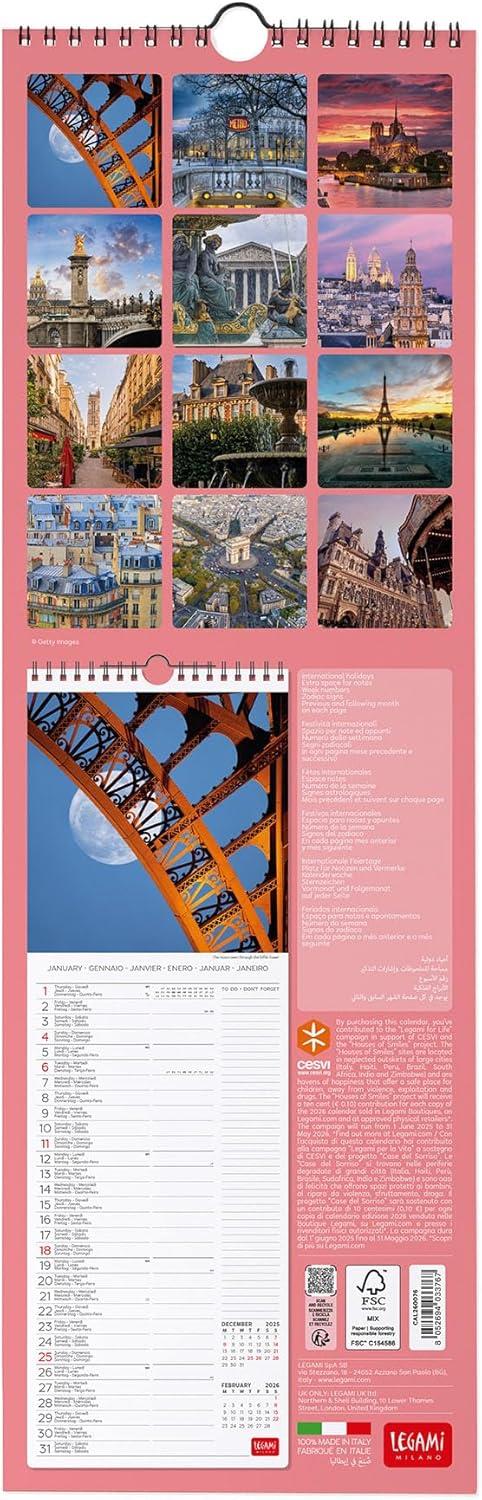 Calendario 2026 da Parete  - Paris - 16 x 49 cm - 3