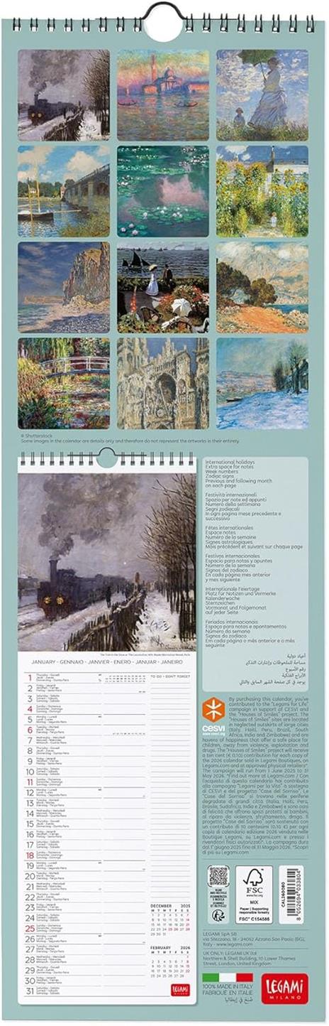 Calendario 2026 da Parete  - Claude Monet - 16 x 49 cm - 3