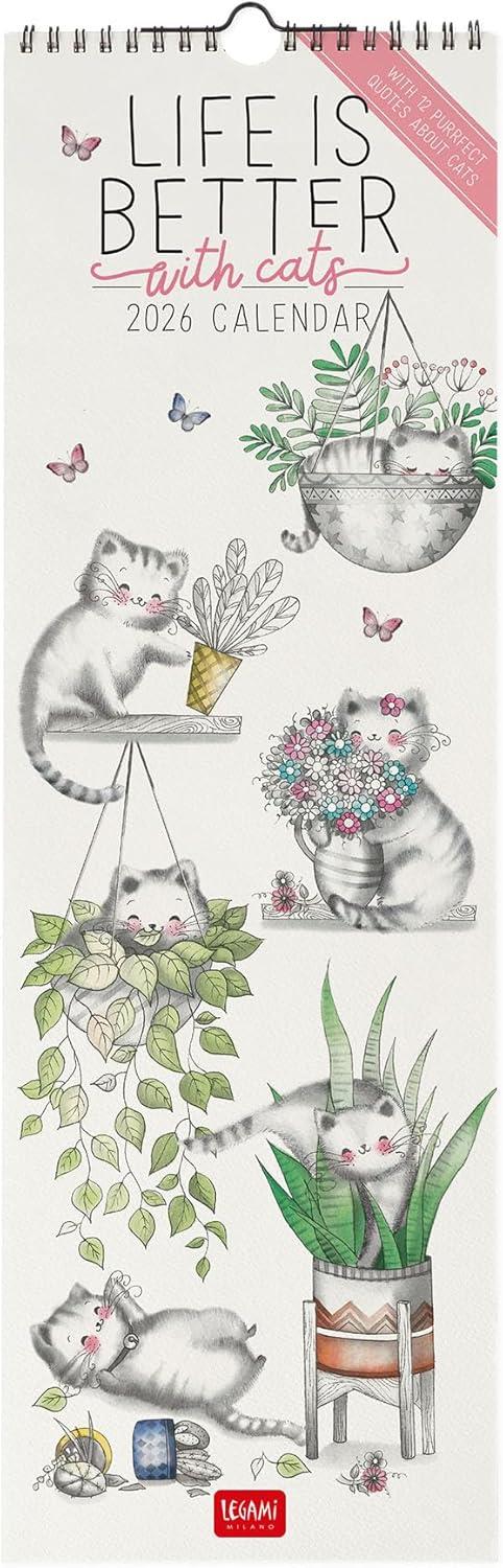 Calendario 2026 da Parete  - Sketchy Cats - 16 x 49 cm